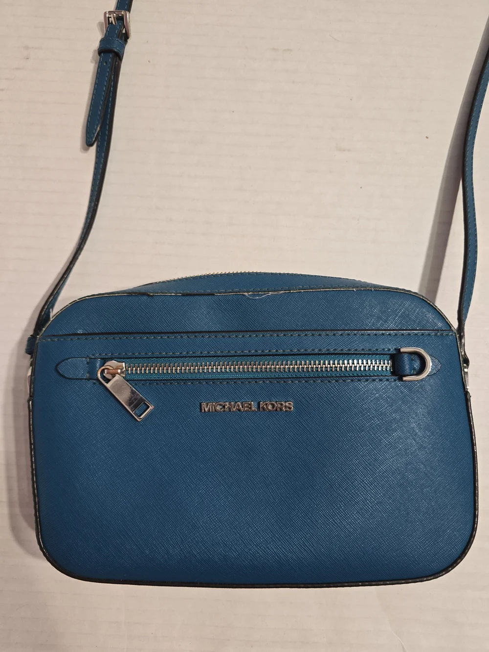 Michael Kors Jet Set Teal Blue Saffiano Leather Crossbody Bag